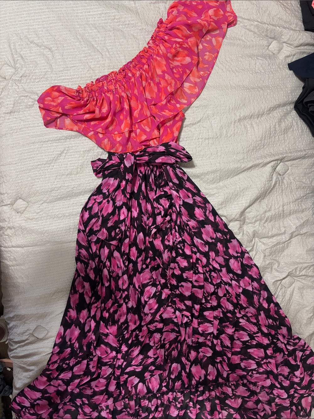 Misa Los Angeles Pink & Black Floral Maxi Skirt